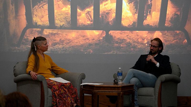 Eric Liddick, author of this year’s Common Read book, on stage with Common Read program coordinator Laura Rotunno.